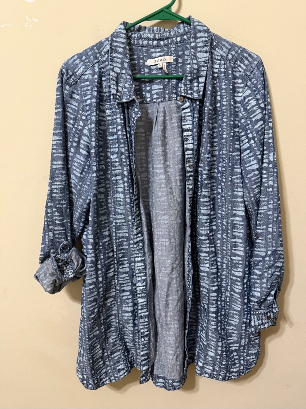 ZoZo large camper resortwear preppy Women's Blue Patterned Button-Down oversized